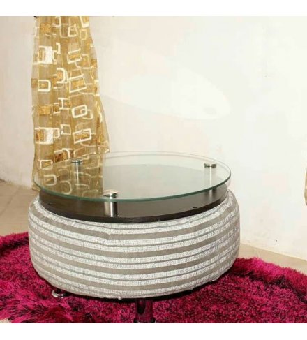 Round Afro Deco Glass Plate Aluminium and Acrylic White Dyed Material 4 stay Coffee Table (USD)